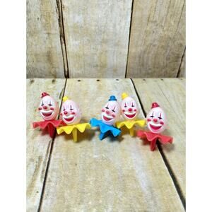 Vtg Creepy Clown Cake Toppers Picks Happy Red Blue Yellow Circus Set Of 5